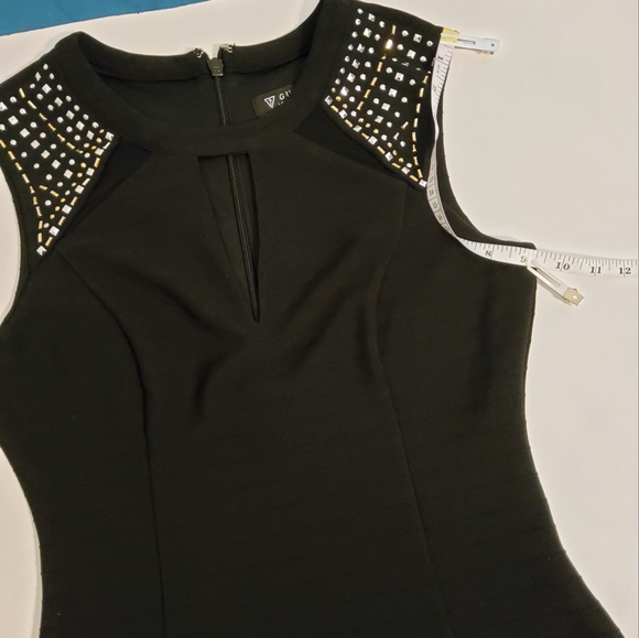 Guess Stretch Solid Black Sleeveless Sheath Bodycon Keyhole Dress Size 8 - Picture 6 of 10